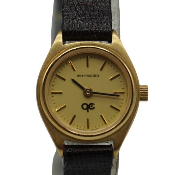 Wittnauer Swiss Ladies Watch Gold Tone QC Leather Band New Battery - Picture 1 of 6